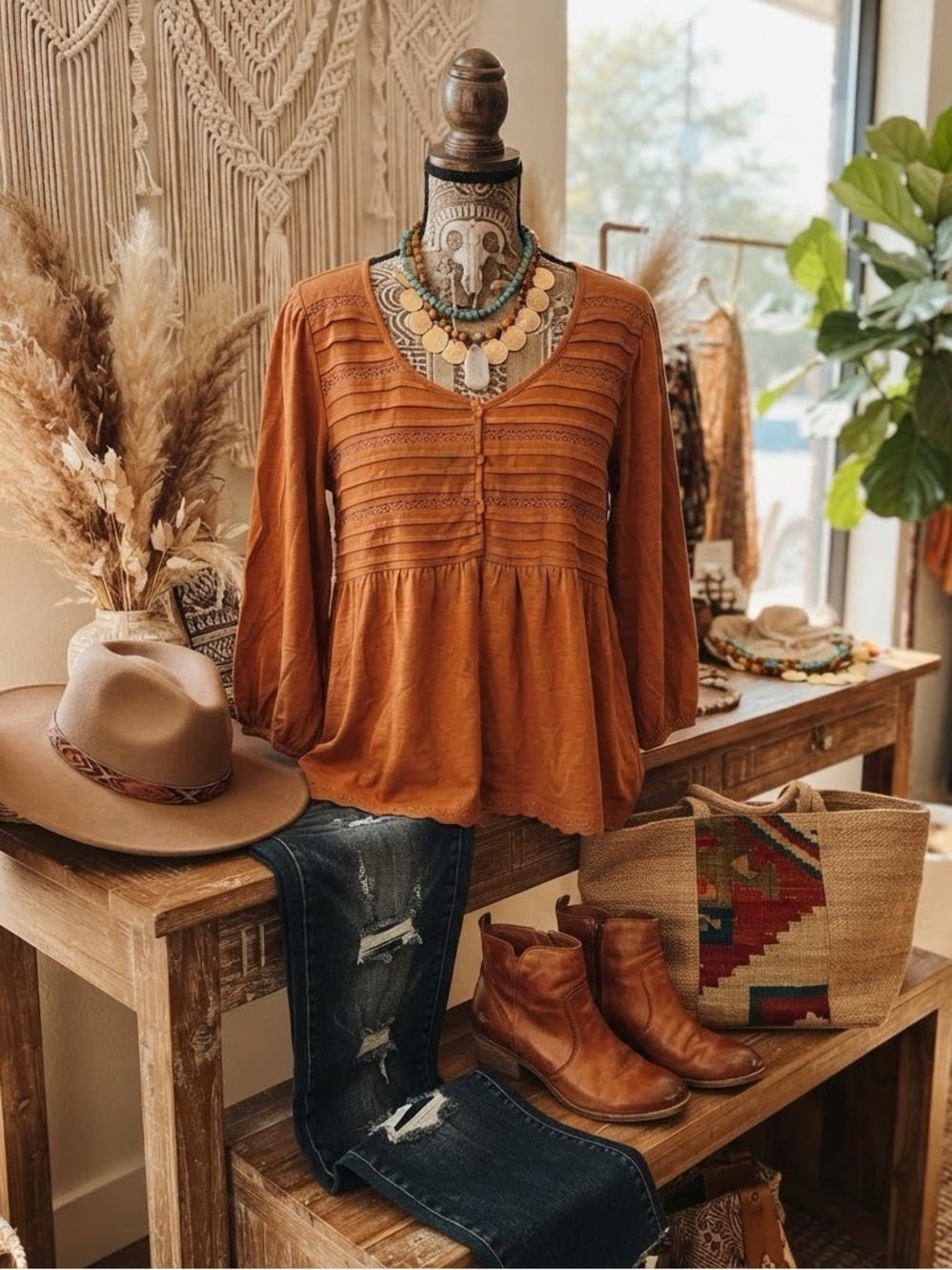 LOGO by Lori Goldstein Burnt Orange Peasant Blouse